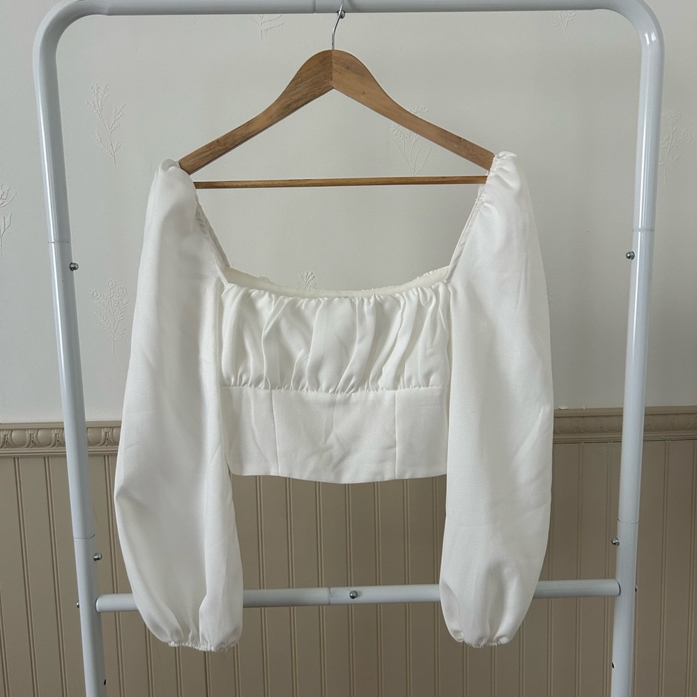 Princess Polly White Crop Top Long Flowing Sleeves